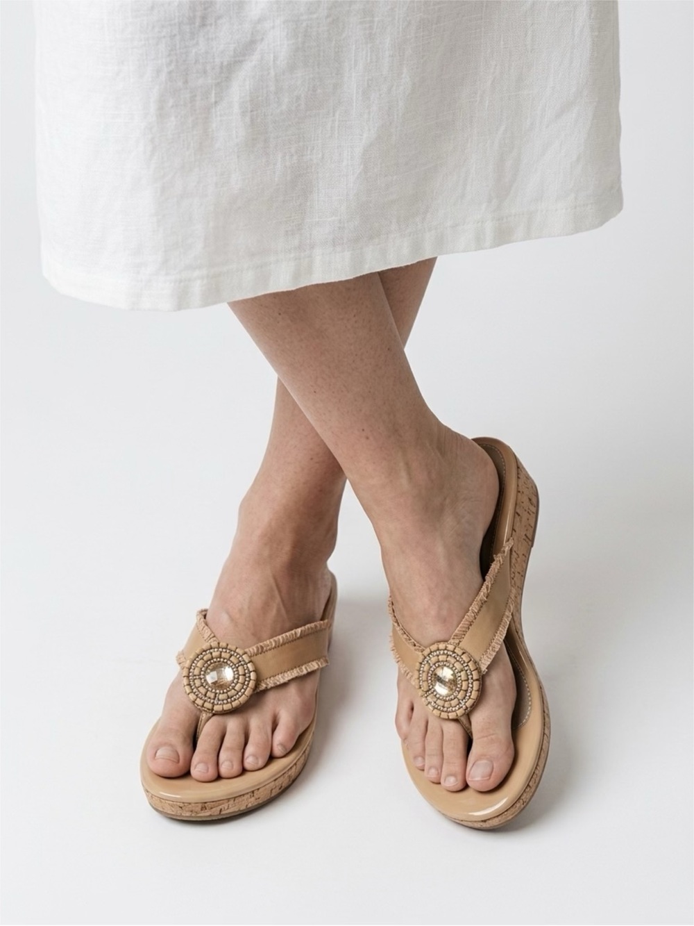 Lindsay Phillips Beaded Tan Leather Thong Sandals